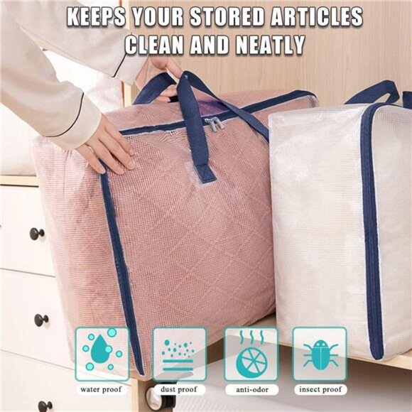 Clear Storage Bags with Zipper, 75L Extra Large Capacity - Closet, Underbed - Picture 4 of 7